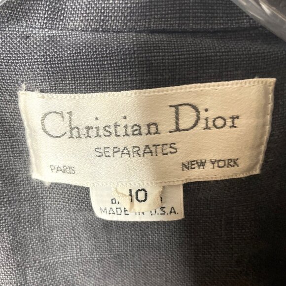 Vtg Christian Dior Womens Gray Linen Blazer Jacket Button Front & Pockets Sz 10 - Picture 3 of 8